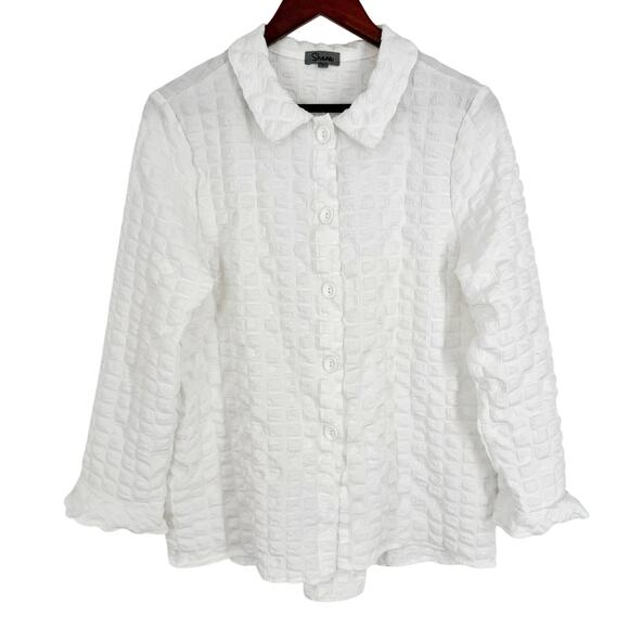 Shana Sz Medium White Wearable Art to Wear Long Sleeve Blouse Shirt Top Unique - Picture 1 of 9